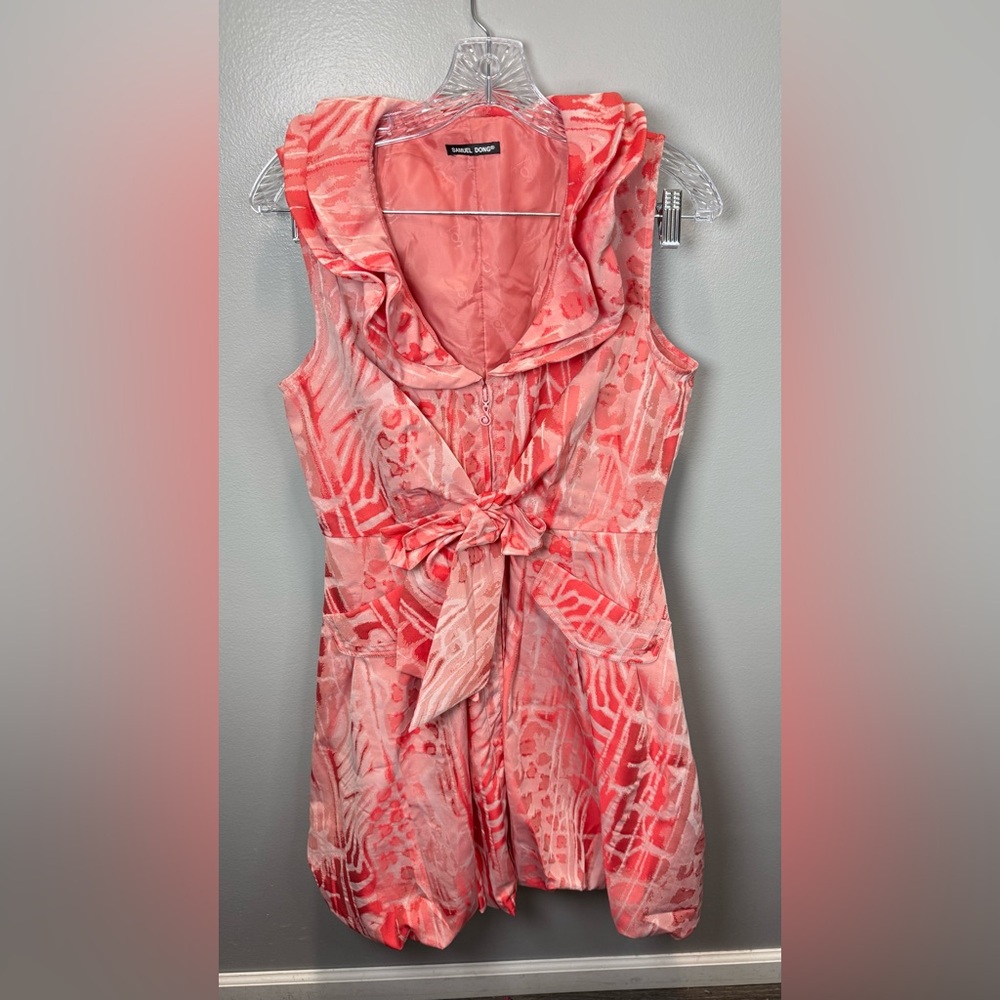 Samuel Dong Women’s Dupioni Bubble Dress Double‎ Collar Pink Size Small